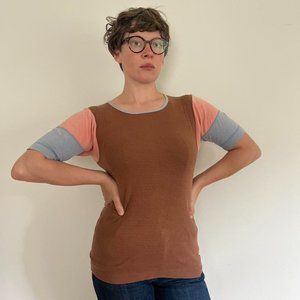 Women's Brown and Blue T-shirt
